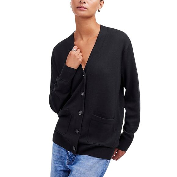 Madewell 'Boyfriend' Black Merino Wool Cardigan Size M - Picture 1 of 5